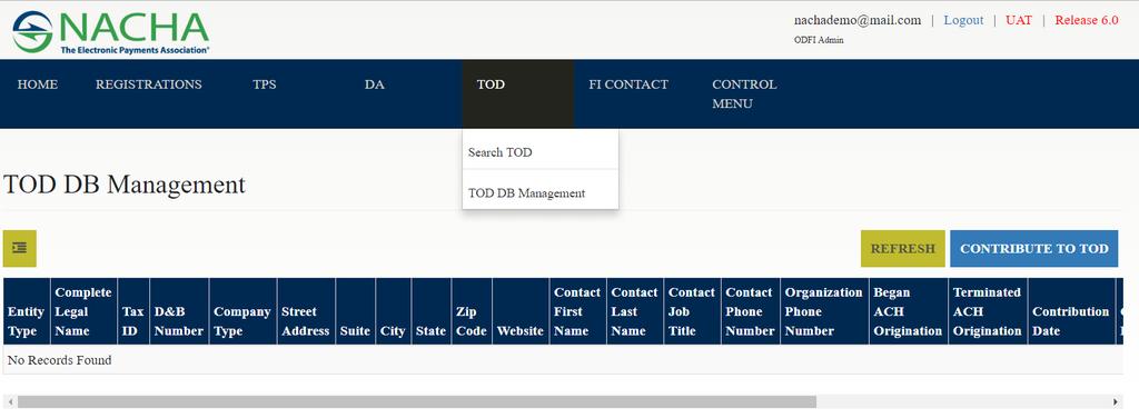 33 TOD Contribute and Manage Contributions Select TOD DB Management from