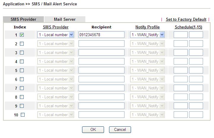 Then, type the phone number in the field of Recipient (the one who will receive the SMS). 9. Click OK to save the settings.