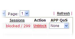 Display the session number that you specified in Limit Session web page. Block - can prevent specified PC accessing into Internet within 5 minutes.