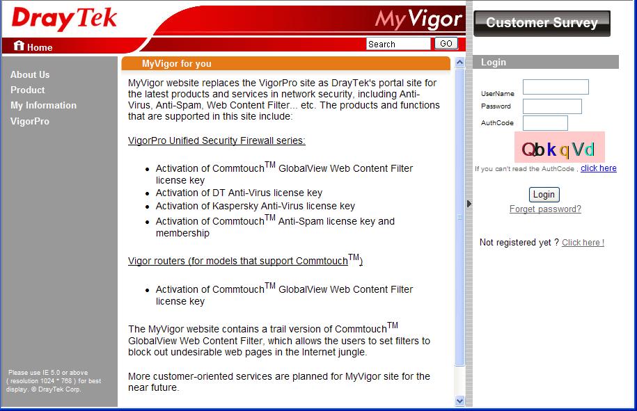 3.5.2 Create an Account via MyVigor Web Site 1. Access into http://myvigor.draytek.com. Find the line of Not registered yet?