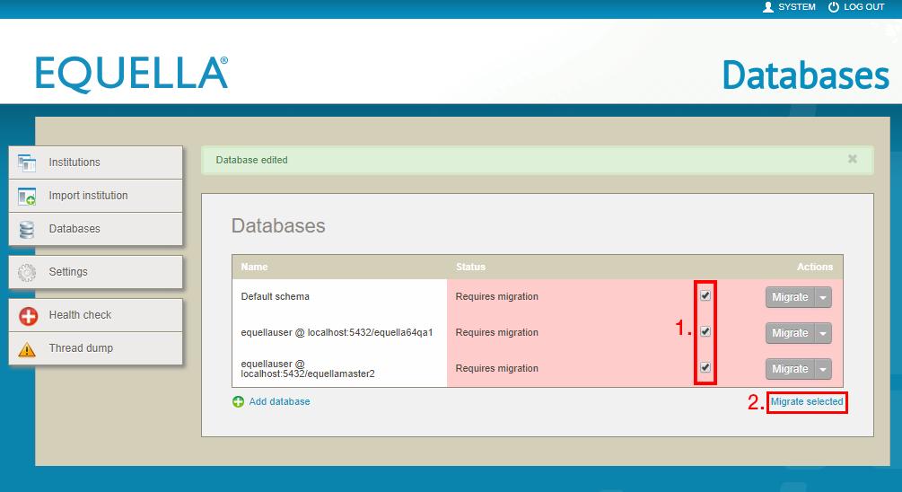 Figure 13 Databases page multiple databases in use Migration errors When an error occurs