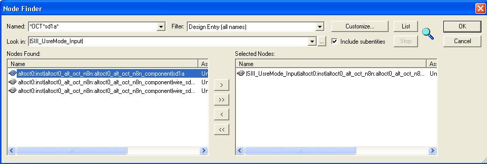 Figure 7. Node Finder in the Quartus II Software: Example Design 1 8.