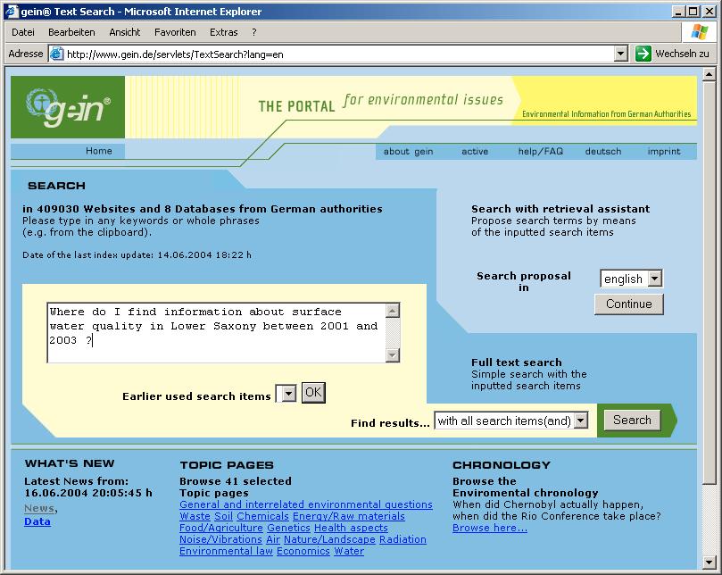 Figure 18: User interface of gein 1.1 In addition to query expansion, the SNS is also used for automatic metadata generation. All documents (i.e., web pages, PDF documents, Word documents, etc.