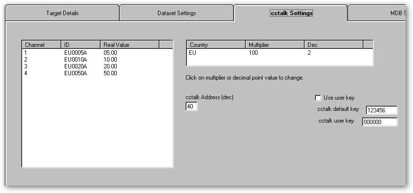 NV9 USB Manual Set Section 3 32 The third tab cctalk Settings allows you to review and modify the cctalk settings and also change the