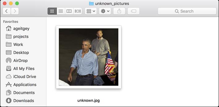 and it tells you who is in each image: $ face_recognition./pictures_of_people_i_know/.