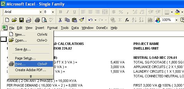 PRINTING To print your load calculations click on the