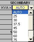 SUB PANEL GENERAL ENTRIES FED FROM P1 Select Choice KVA If you select a transformer, you can select the KVA rating or select AUTO and the program will size the transformer automatically.