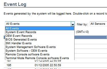 Events options: All Events System Event Records OEM Event Records BIOS Generated Events SMI