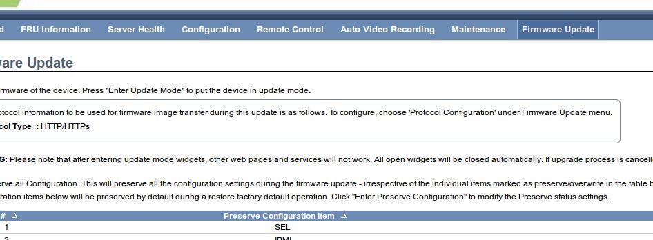 2.8 Firmware Update The Firmware Update page allows you to configure and update Firmware. Update firmware of the device. Press Enter Update Mode to put the device in update mode.