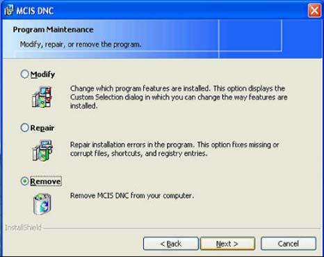 Uninstalling DNC 3. The "Program Management" window opens.