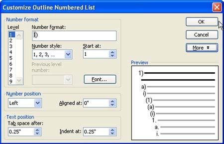 switch from main numbers to indented letters or other characters of your choice. Setting Up the Outline Structure 1.