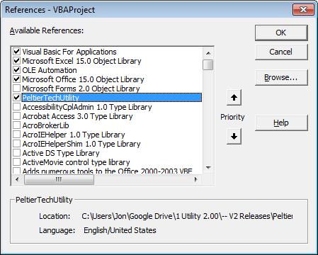 Programming with the Peltier Tech Utility 3 References To use early binding, you need to set a reference to the VB project containing the code you want to use.