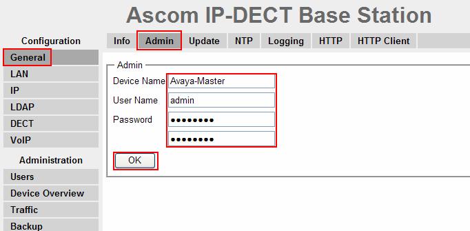 3. The web interface on the Ascom wireless IP-DECT Base Station consists of a series of frames selected by a two-click process, where a category and then an option are clicked.