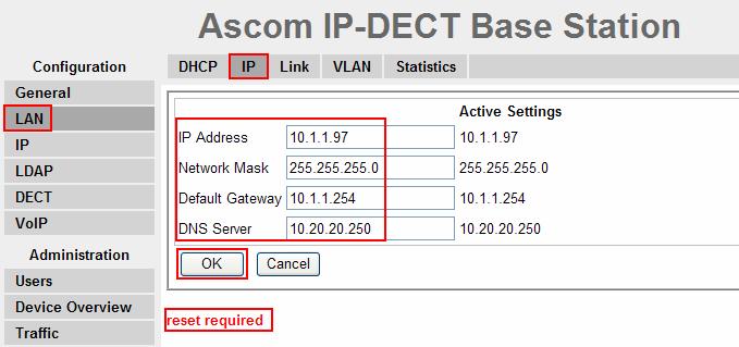 4. Navigate to the LAN DHCP frame by first clicking LAN and then clicking DHCP. Using the drop-down list, set Mode to Off and then click OK.