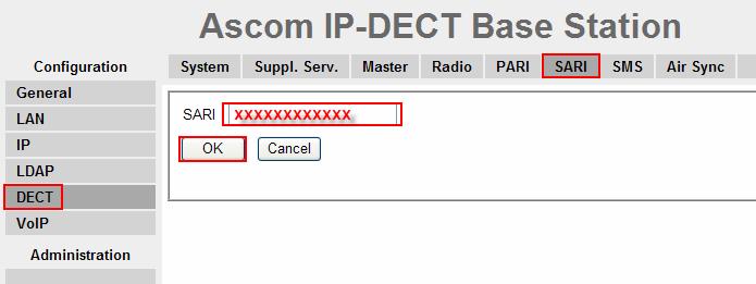 12. Navigate to the DECT SARI frame by clicking DECT and then clicking SARI.