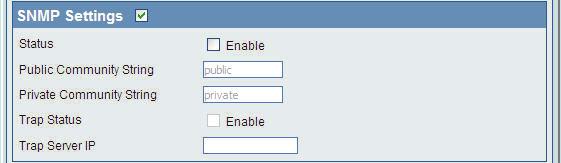SNMP Settings Each of the five main categories display various hidden administrator parameters and settings.