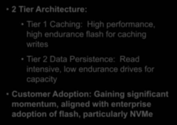 performance, high endurance flash for caching writes Tier 2 Data Persistence: Read intensive, low endurance drives
