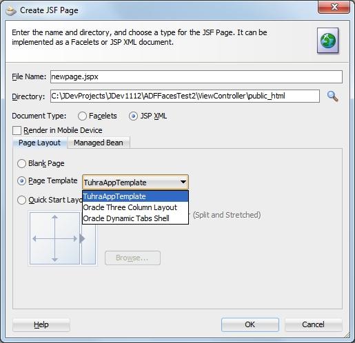 Application s templates appear in the JSF Page dialog Page Template pulldown The layout elements are referenced from the template Use the Template Workaround for Tab Order Issue af:panelgrouplayout