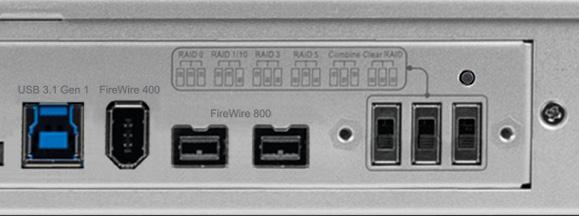 1.5.1 Connection 1. Plug the power cable into the wall and into the. 2. Connect the approriate esata, FireWire 800, FireWire 400, or USB 3.1 Gen 1 cable into the Rack Pro and computer (esata or USB 3.