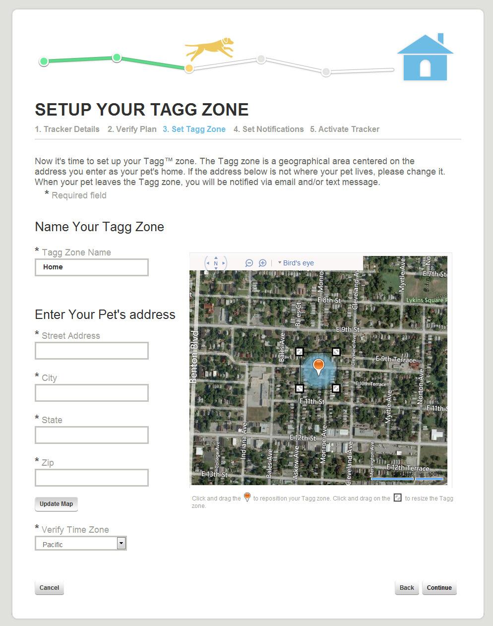 BASIC SETUP Set Up Your Tagg Zone This is the boundary around the area where your pet spends most of his time. When your pet leaves the Tagg zone, you will receive an alert. A.