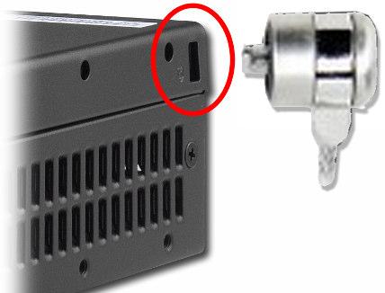 The DH110SE provides an appropriate hole on both side of its chassis. The lock and cable are not included. External power button by separate remote line If because of space constraints (e.g.