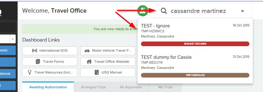 Tip: the trip can also be found by logging onto the system and sorting by the departure date, title etc.