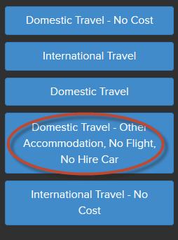 Domestic Travel - Other Accommodation, No Flight, No Hire Car This workflow should only be used for domestic travel which does not include any flights or hire car and where accommodation can