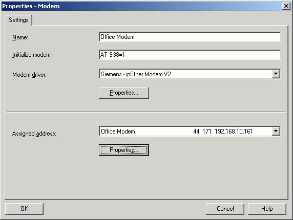 Creating an office modem in DIGSI 4 When the modem driver for the Ethernet modem together with its settings has been successfully installed, and the telephone directory been filled, the office modem