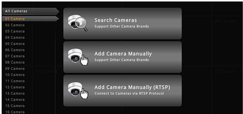 1. Select a Camera ID from the Camera List on the left, and click Add Camera Manually. 1 2 2.