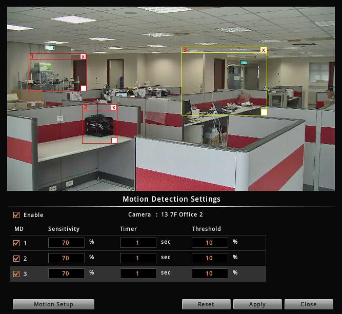 (C) Motion Settings After selecting the camera, click Motion Detection Settings. If this camera is in dual stream mode, only Channel ID 1 (Stream 1) supports motion detection feature.