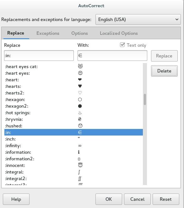 Emoji and in-word replacement support Fast insertion of common emoji and special unicode