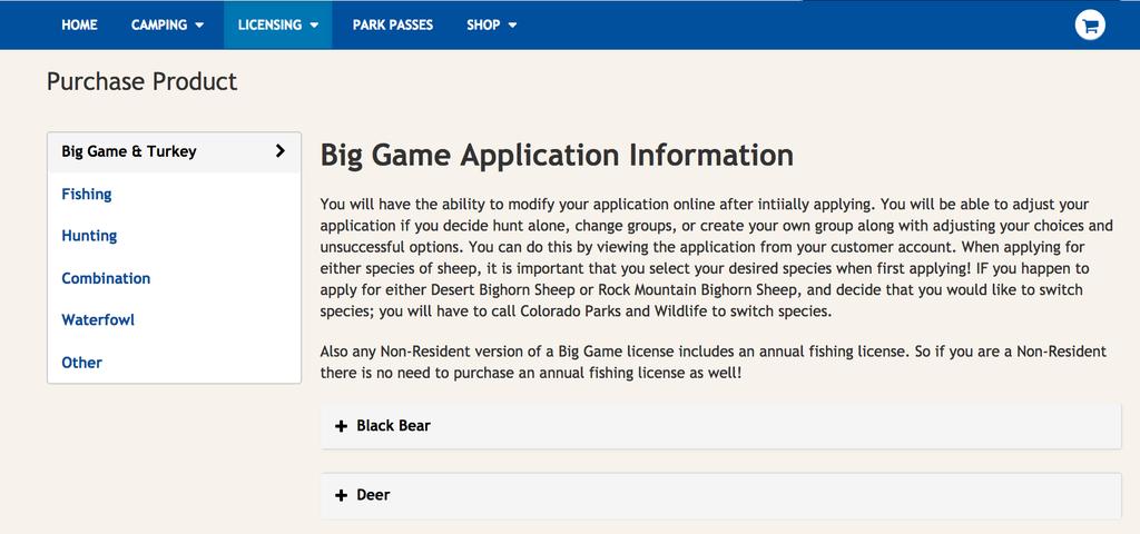3 You ll now be on the BIG GAME APPLICATION INFOR- MATION page.