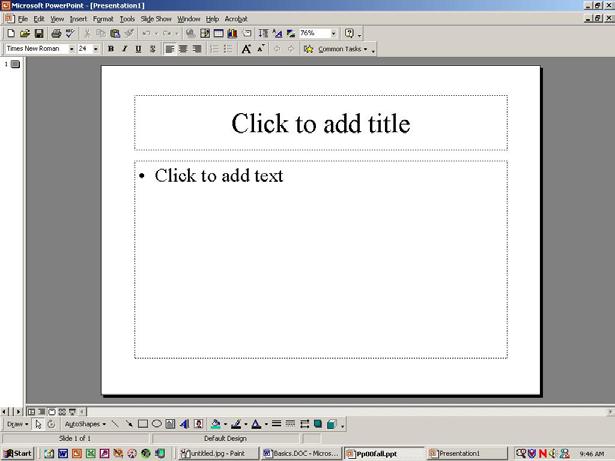 It displays a single slide as it appears in a presentation as well as an outline and any
