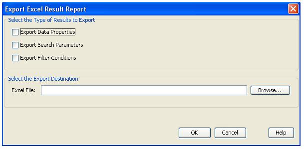 Select the appropriate boxes if you would like to export Data Properties, Search Parameters and Filter Conditions to Excel.