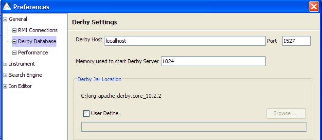 Derby Database Clicking on Derby Database on the menu on the left hand will open the following window: Derby Host The name of the Derby Host as well as the Port number will come up by default