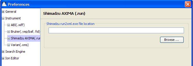 Click Browse to tell PEAKS the location of the Shimadzu run2xml.exe file.