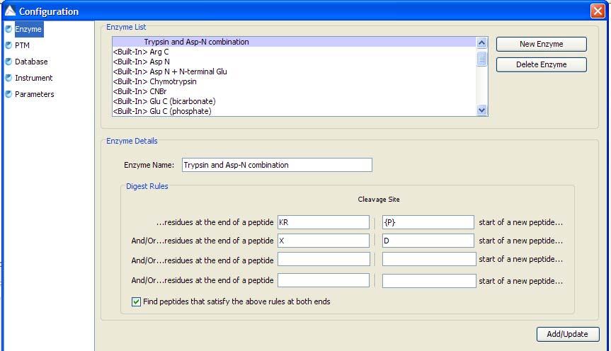 14.2 PEAKS Configuration This step includes configuration of enzymes, PTMs, databases, instruments, and parameters.