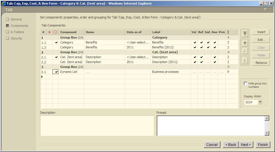 Form/Dashboard Tab: Read-only status for Category, Cat. (text area) and Dynamic List The Category and Cat.
