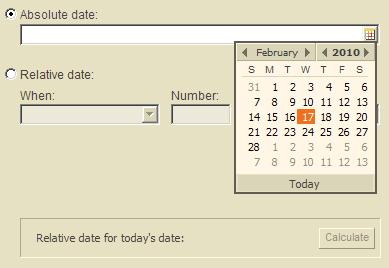 a. Absolute date radio button - On entering the Date step for a new version this option is selected by Default. b. - the absolute date combo field.