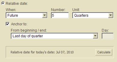 - the From beginning/end (of quarter) drop-down list includes the options; Last day of quarter, From beginning of quarter