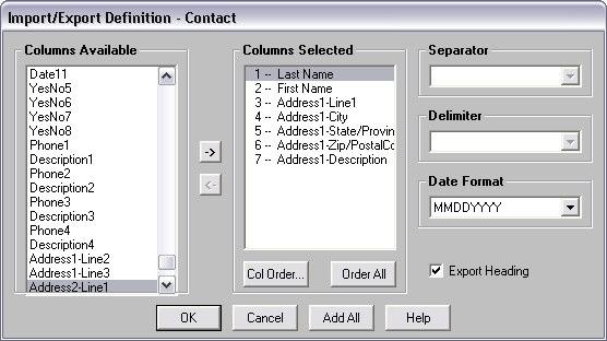 Move selected columns using the arrow button in-between the Columns Available section and the Columns Selected section or by double-clicking the selected column.