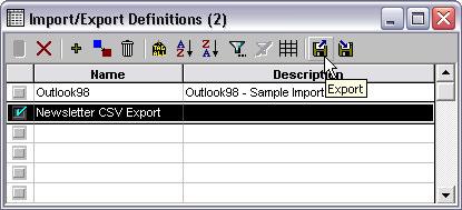 To export data out of CDS using an export definition Select an export definition in the Import/Export Definition window and click the Export button.