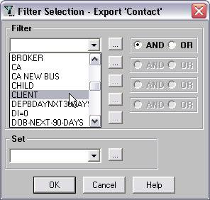 Use the Filter drop-down fields or the Set drop-down field to select records for the export.