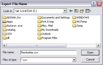 CDS will open the Export File Name window. Figure 9: The Export File Name window. Use the Look in drop down field to select the location where the.csv export file will be saved. Name the export.