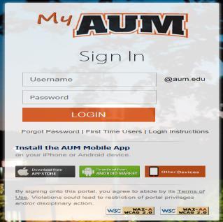 How to Set Up your AUM Email 1. Go to http://my.aum.edu 2. Click First Time Users 3.