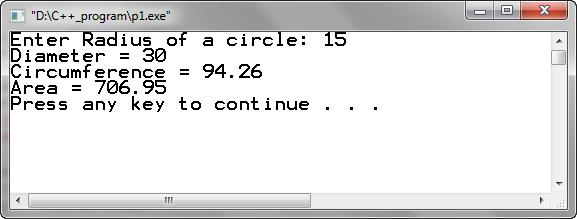 Contohnya, jika pengguna memasukkan 15, output anda adalah seperti berikut: Write a program that reads in the radius of a circle and prints the circle s diameter,