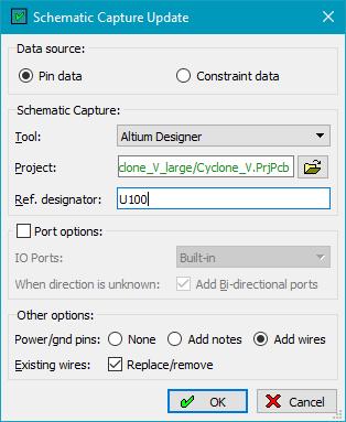 Adding wires / ports to symbols in a schematic Sources: Constraints, pin file, CSV file Options: Adding ports Adding notes or wires for power & ground pins