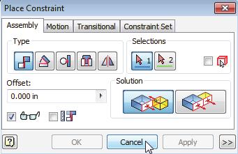 In the Place Constraint dialog box, set the Type