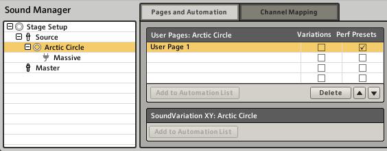 To exclude a Control Page from the Performance Presets, open the Sound Manager in the Upper Pane. Within the Pages and Automation tab, you can access all Control Pages of your Performance.