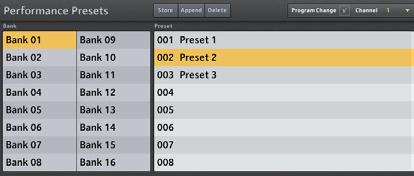 2.2 The Performance Preset Interface In the following paragraphs you will learn how to save and recall Performance Presets from the KORE 2 software.